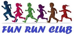 Silhouettes of kids running to the left. Text reads, &quot;Fun Run Club.&quot;